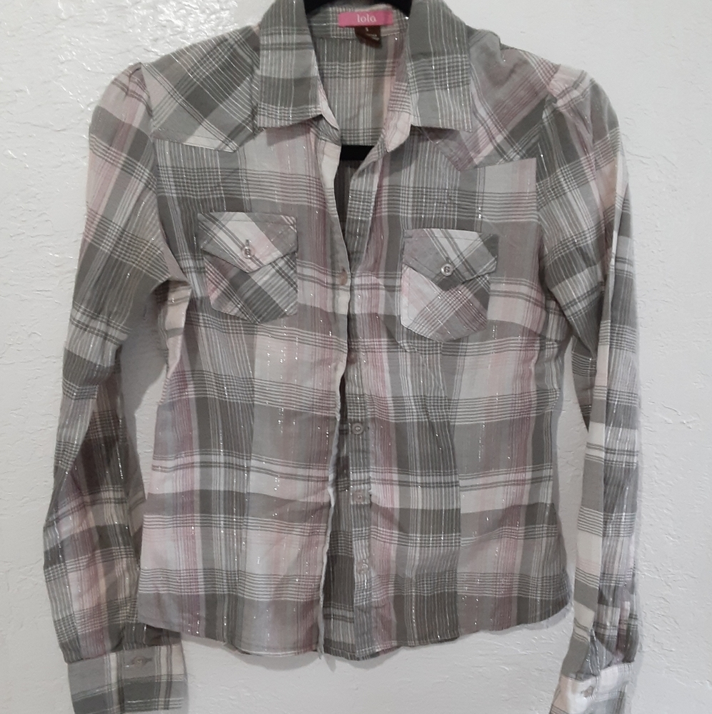 Lola sheer plaid button down